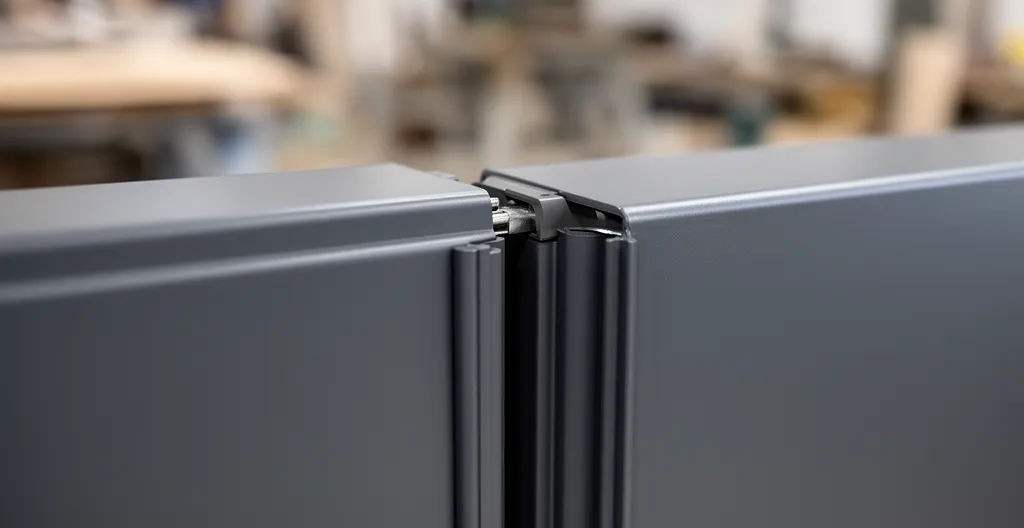 Détail jonction assemblage mécanique portail aluminium sans vis apparente